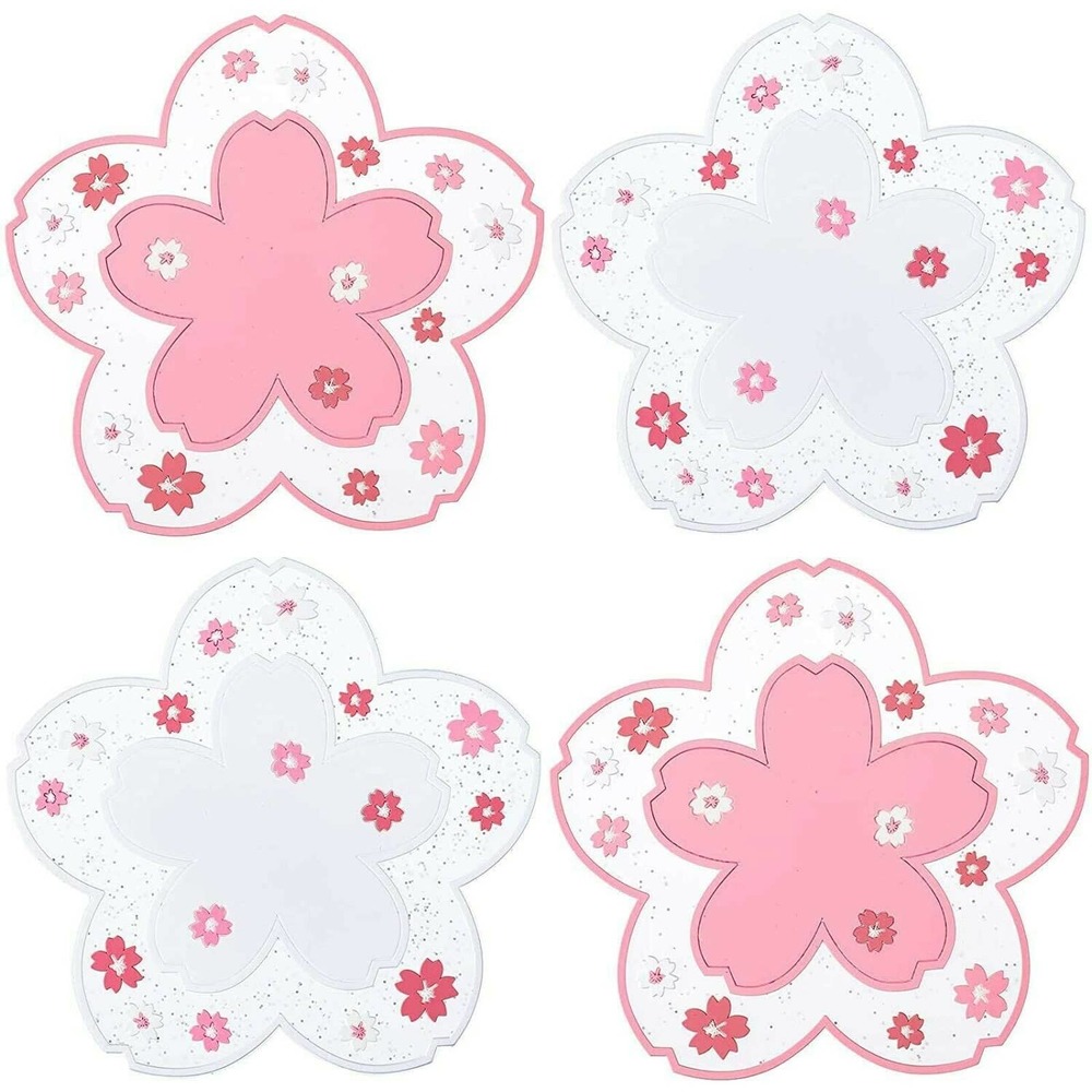 4pc Cherry Blossom Coaster Set Sakura Flower Cute Kawaii Drink Mats Home Decor